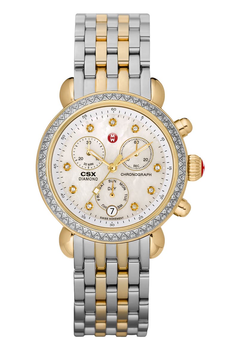 'CSX-36 Diamond' Diamond Dial Two Tone Watch Case, 36mm, Alternate, color, SILVER/ GOLD