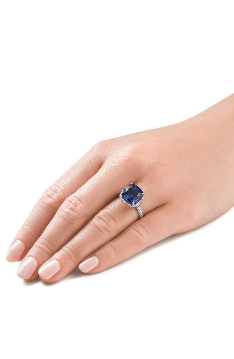 Bliss Diamond 8.50Ct TW Cushion Blue Sapphire & pave Diamond Ring 14k Gold Lab Grown, Alternate, color, 14K White Gold
