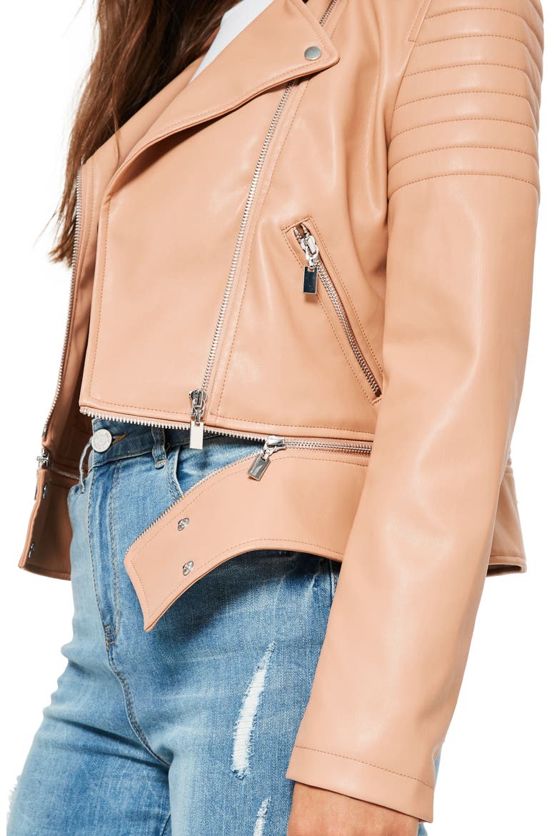 Faux Leather Moto Jacket, Alternate, color, ROSE