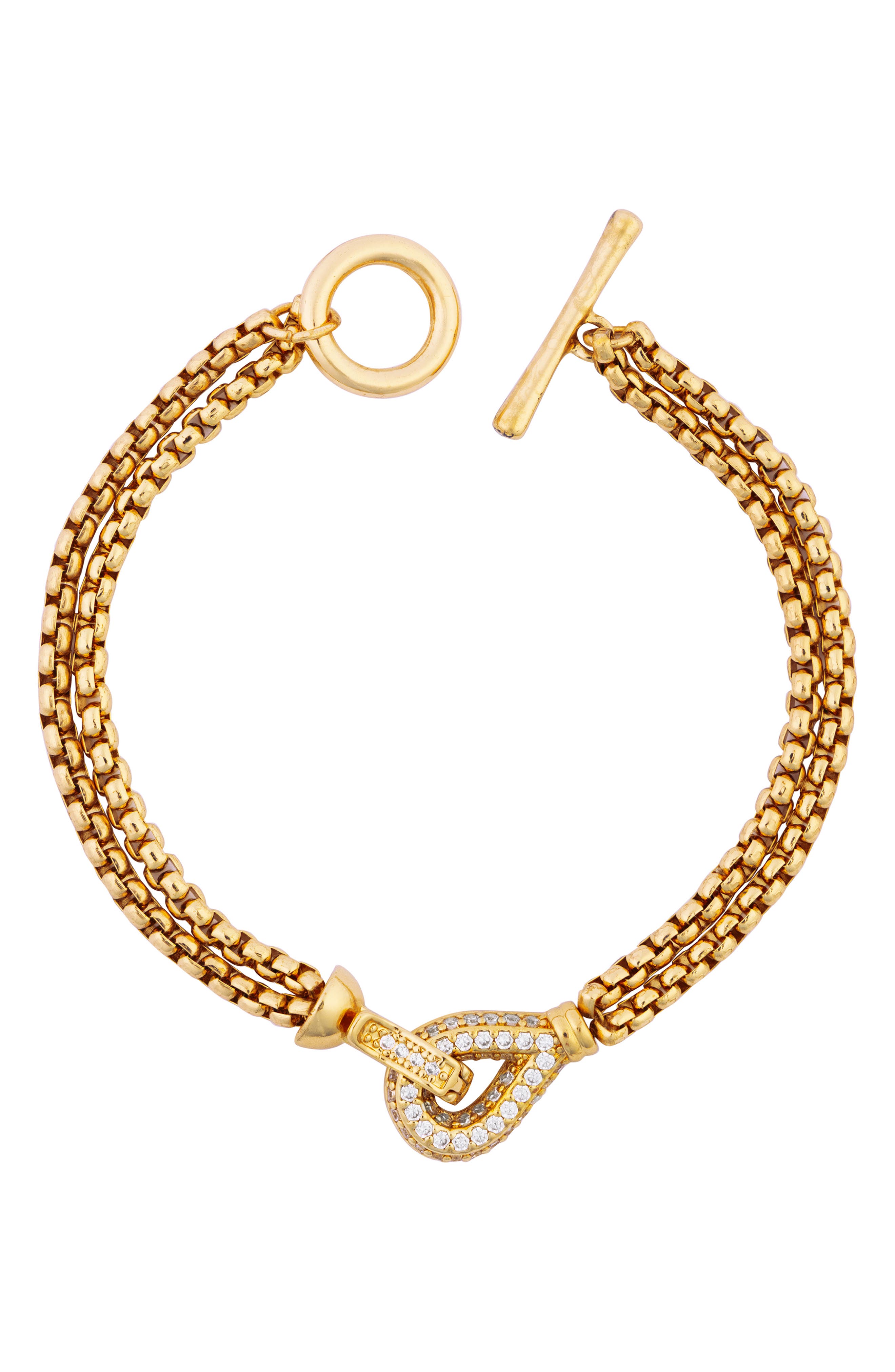 Twin Chain Crystal Loop Toggle Bracelet