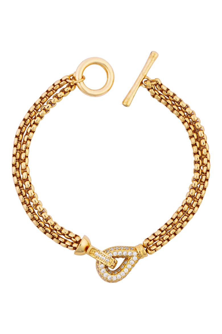 Twin Chain Crystal Loop Toggle Bracelet, Main, color, GOLD