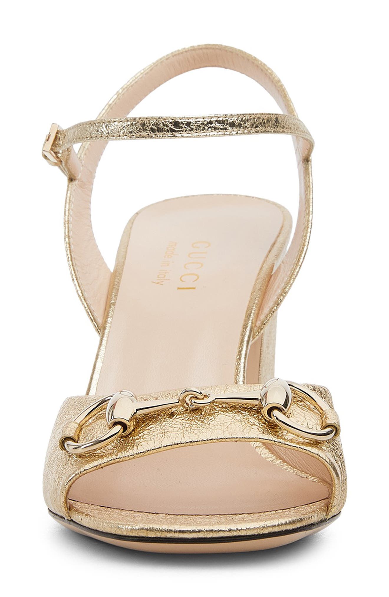 Gucci Lady Horsebit Metallic Ankle Strap Sandal, Alternate, color, Sun