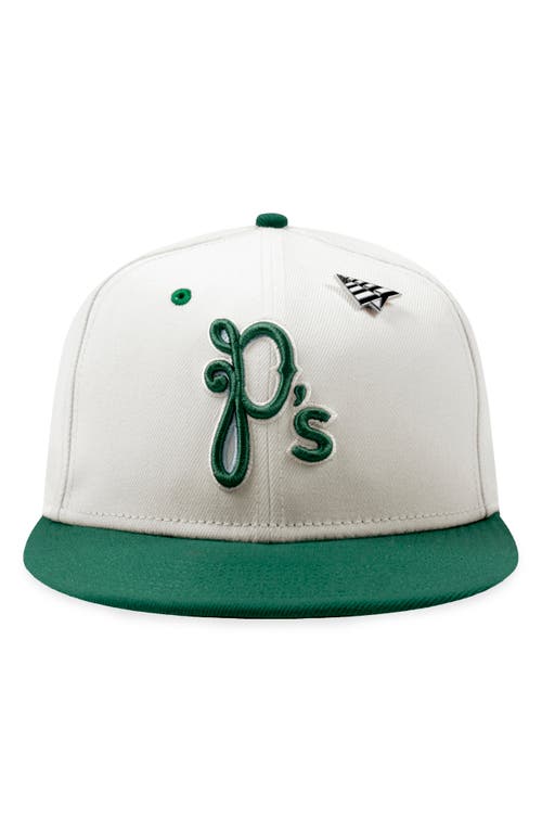 Paper Planes P Logo 9fifty Twill Snapback Cap In Chrome White/drk Green