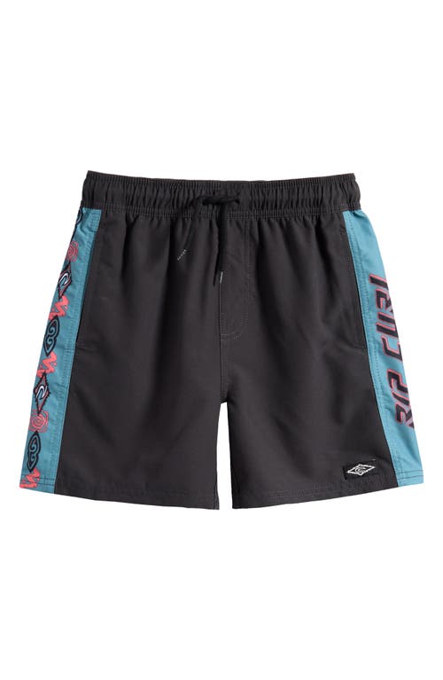 Rip Curl Kids' Raw Energy Block Volley Swim Trunks In Washed Black
