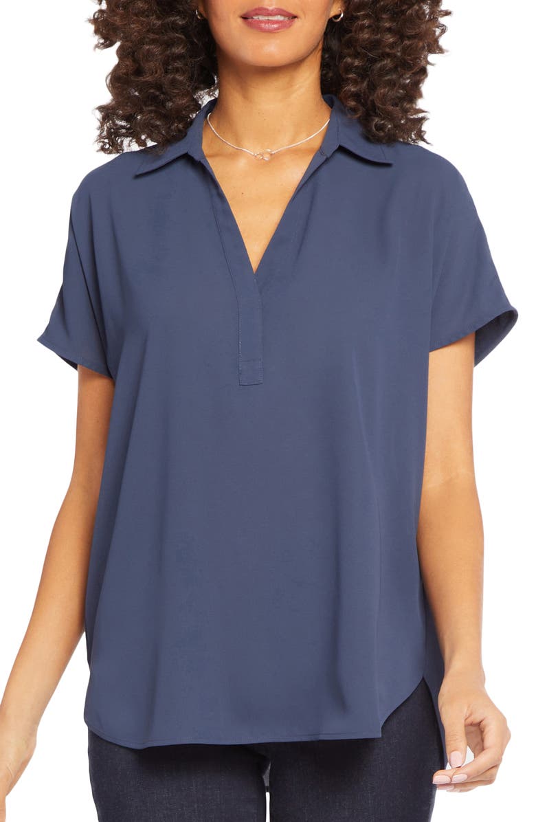 NYDJ Becky Split Neck Woven Top, Alternate, color, Oxford Navy