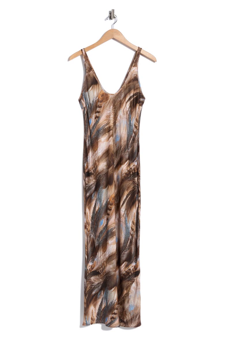 Akiya Print Satin Maxi Slipdress, Main, color, NEUTRAL/ BL MIX FEATHER