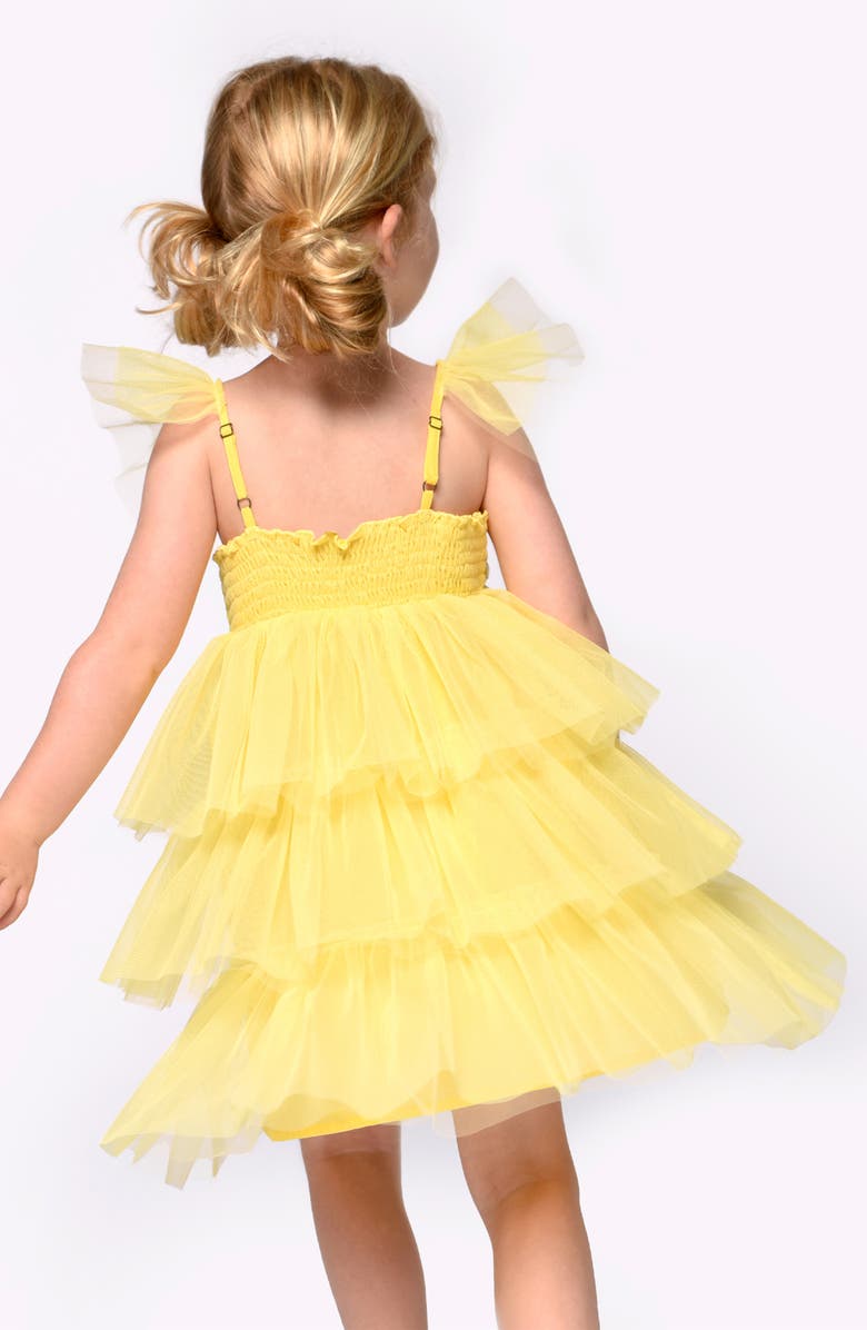 Baby Sara Kids' Flower Appliqué Tiered Tulle Dress, Alternate, color, Yellow