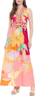 London Times V-Neck Sleeveless Maxi Dress