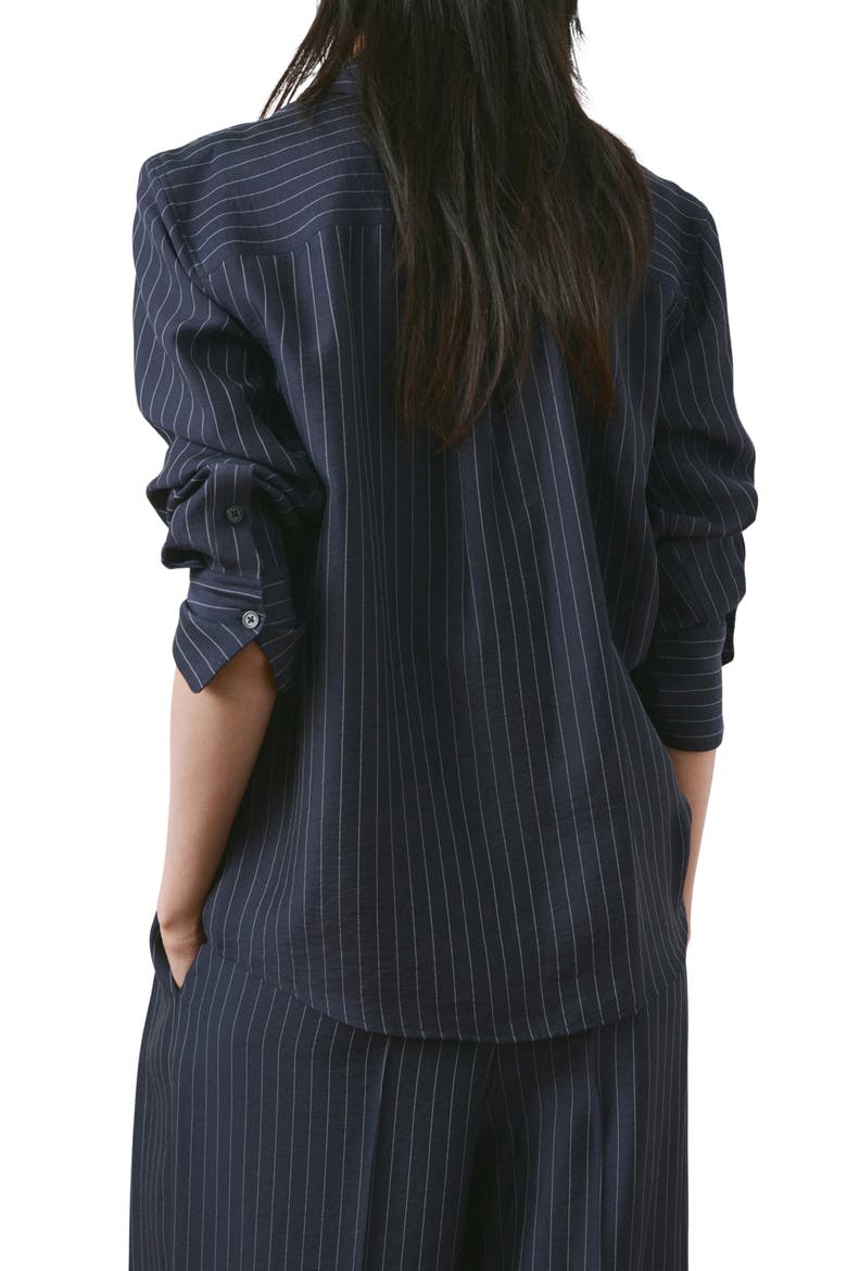 Pinstripe Button-Up Shirt, Alternate, color, NAVY