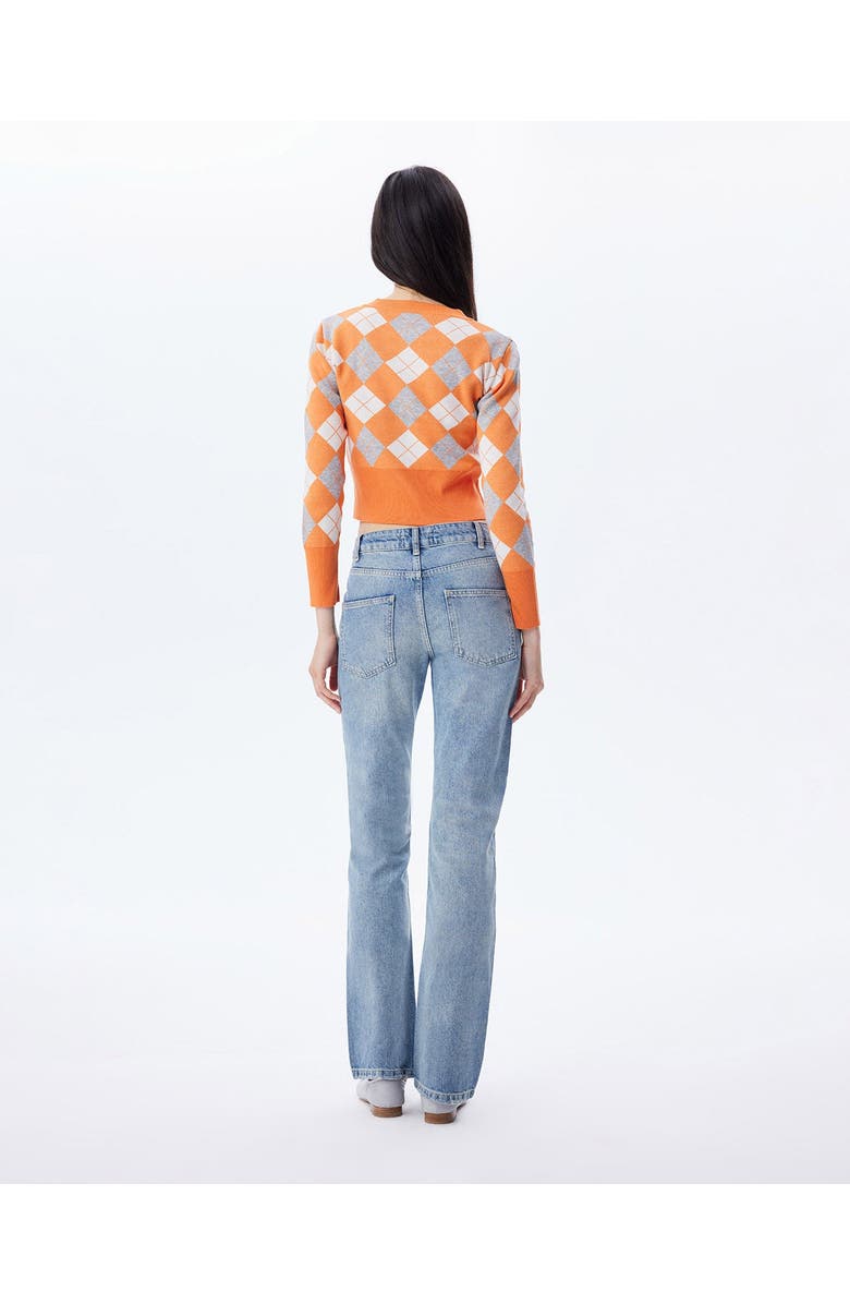 THEO The Label Nomia Plaid Pearly Cardigan, Alternate, color, Mandarine/Gold