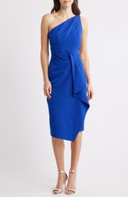 Vince Camuto Laguna One-Shoulder Ruffle Detail Asymmetric Midi Dress