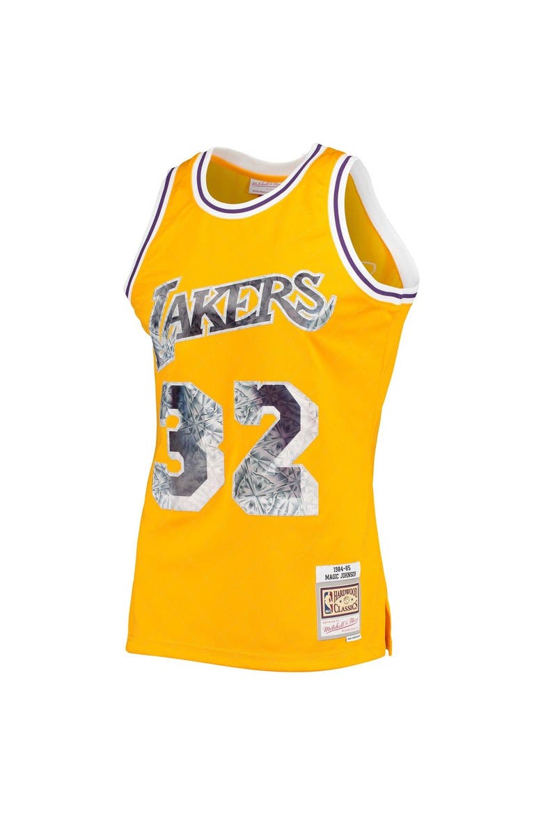 Men's Mitchell & Ness Magic Johnson Gold Los Angeles Lakers 1984/85 Hardwood Classics NBA 75th Anniversary Diamond Swingman Jersey, Alternate, color, Gold