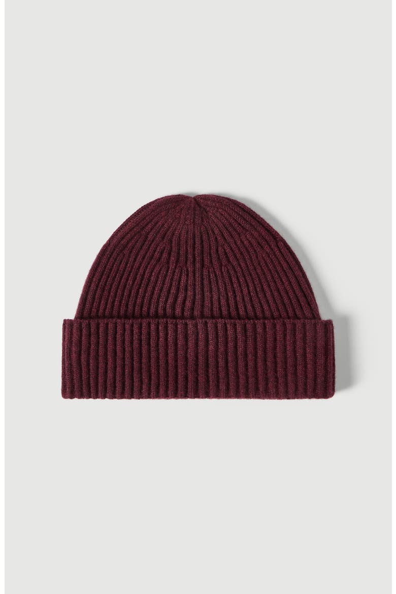 Cashmere English rib double knit beanie, Main, color, Burgundy