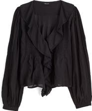 Madewell Lace Insert Ruffle Pintuck Long Sleeve Top