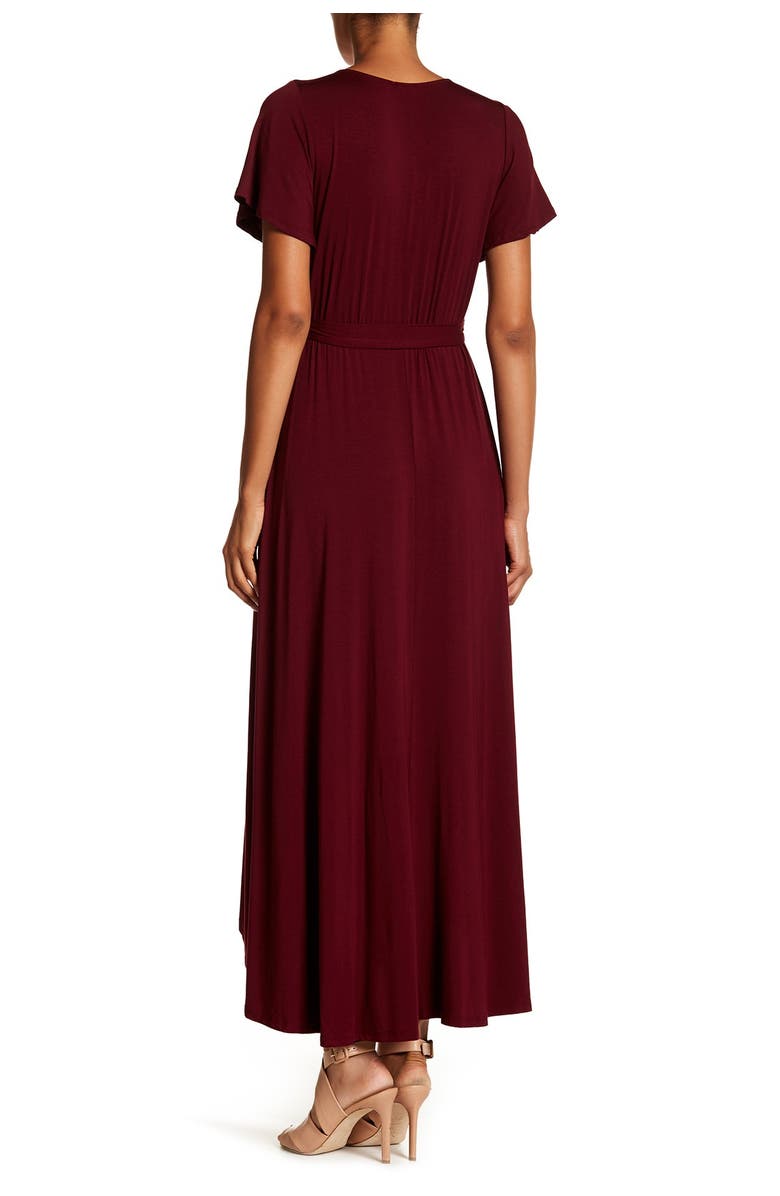 WEST K Flutter Sleeve High/Low Wrap Dress, Alternate, color, Dark Wine