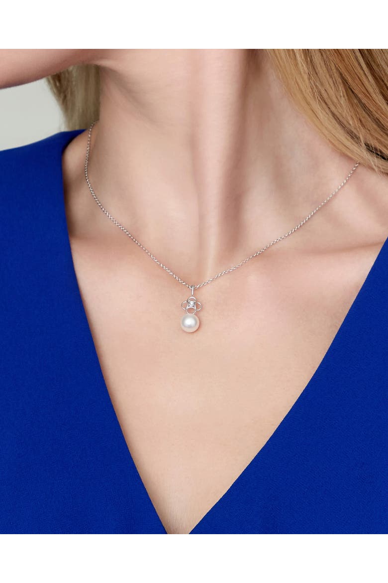 14K Gold Akoya Pearl & Diamond Lacy Pendant, Alternate, color, White Gold