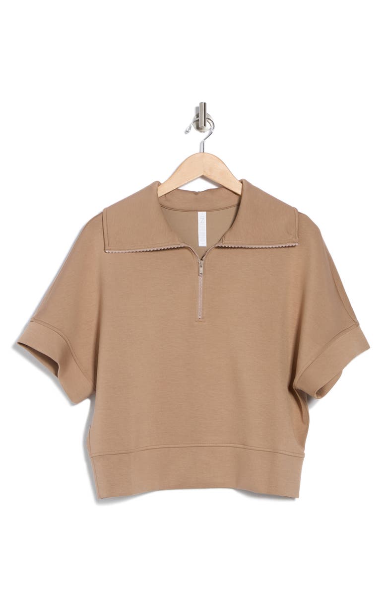 Z by Zella Whisper Quarter Zip Knit Top, Alternate, color, Tan Portabella