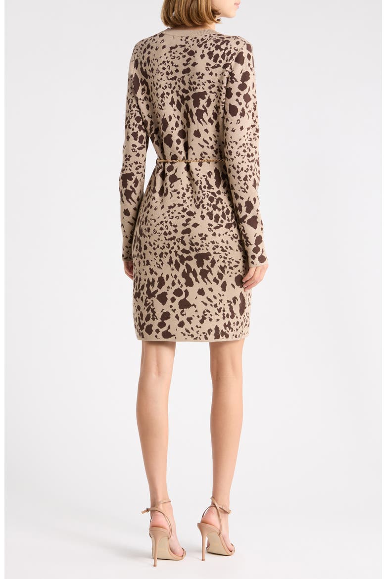 Long Sleeve Jacquard Minidress, Alternate, color, TAN COMBO