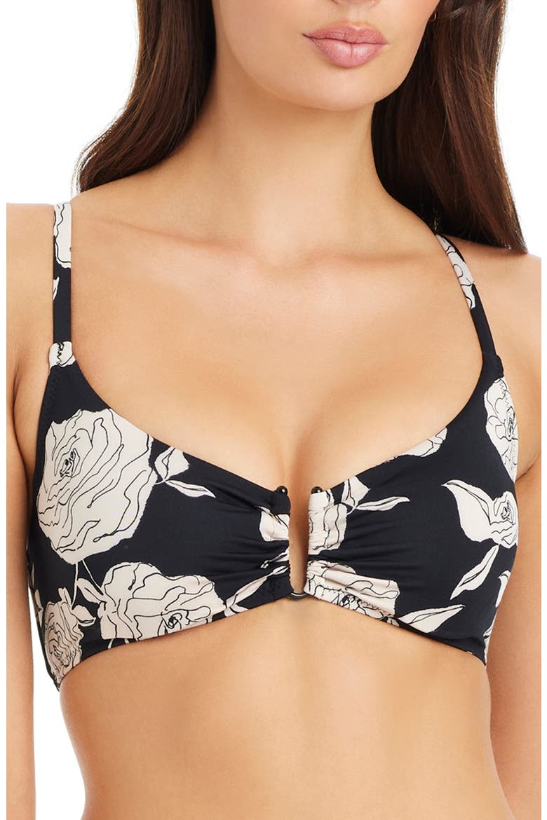 Floral Print U-Bar Bikini Top, Main, color, BLACK