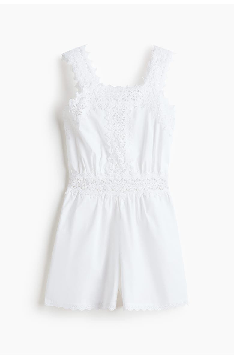 H&M Lace-detail Cotton Playsuit, Main, color, White