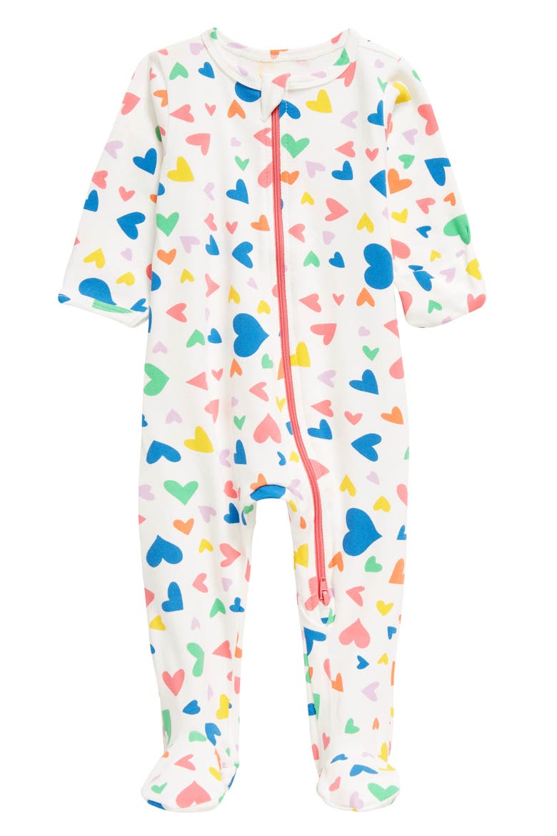Heart Stretch Organic Cotton Footie, Main, color, PURPLE/ PINK