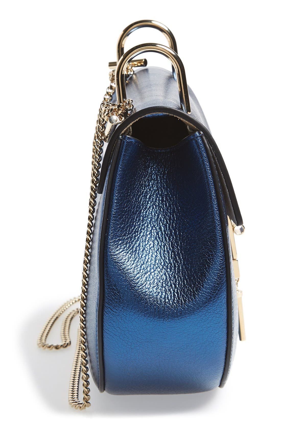 Chloé 'Mini Drew' Metallic Pebbled Leather Shoulder Bag, Alternate, color, 