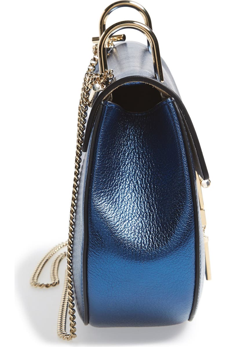 Chloé 'Mini Drew' Metallic Pebbled Leather Shoulder Bag, Alternate, color,