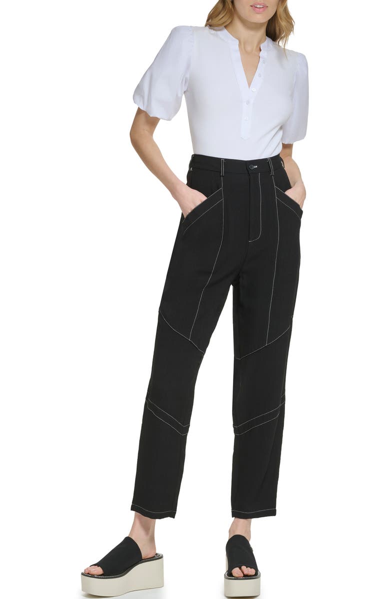 DKNY Contrast Stitch Ankle Straight Leg Trousers, Alternate, color,