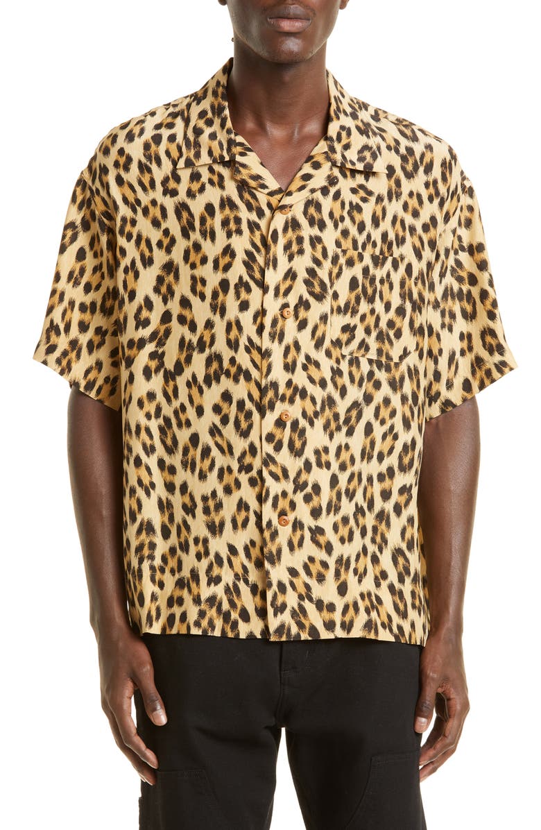 VISVIM Leopard Print Short Sleeve Silk Camp Shirt, Main, color,