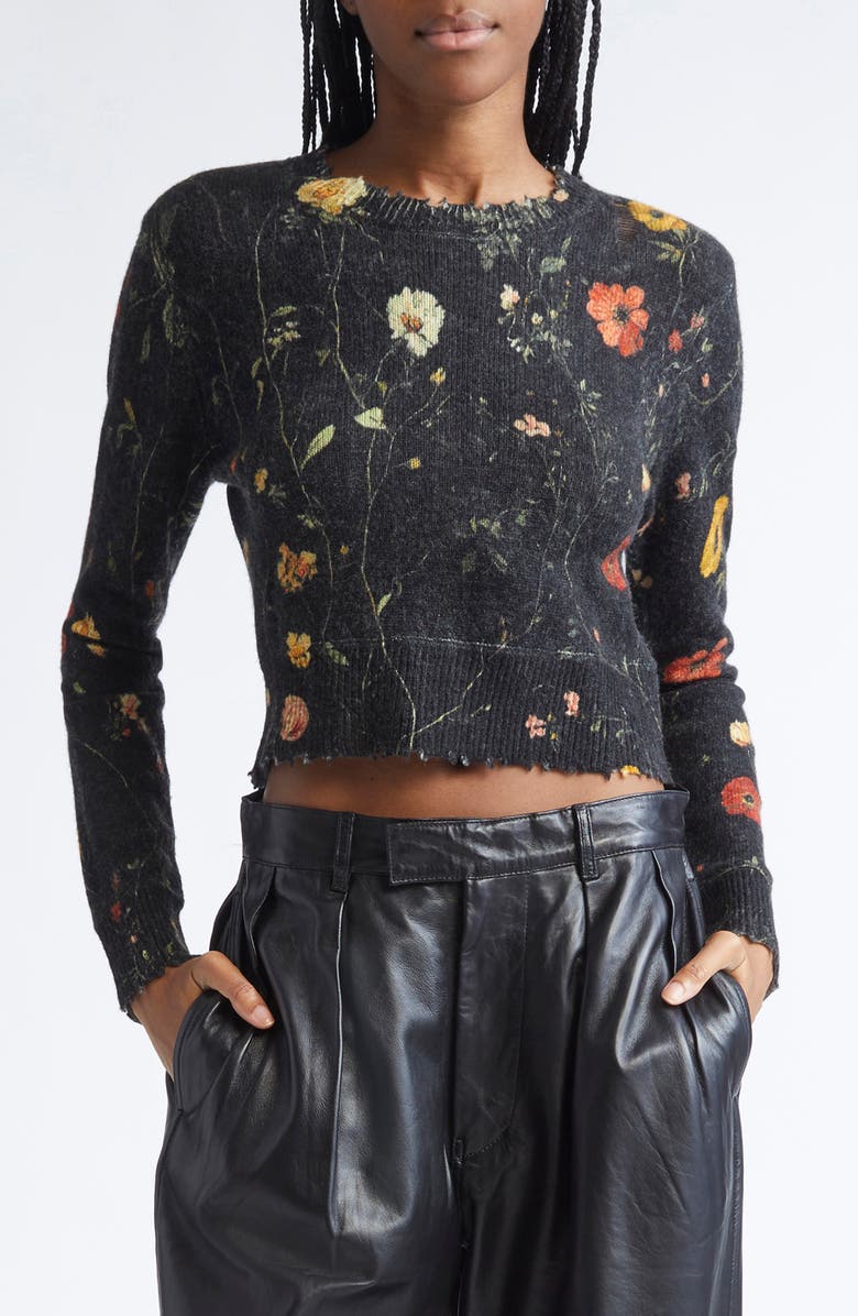 R13 Floral Distressed Merino Wool Baby Sweater, Main, color, Floral On Black