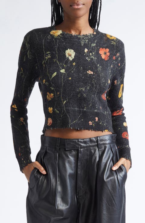Floral Distressed Merino Wool Baby Sweater