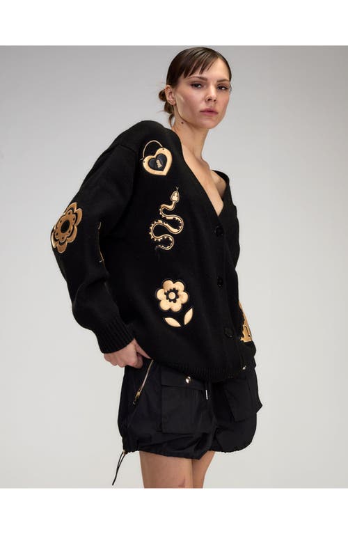 Cynthia Rowley Playful Patchwork Cardigan In Black_gold