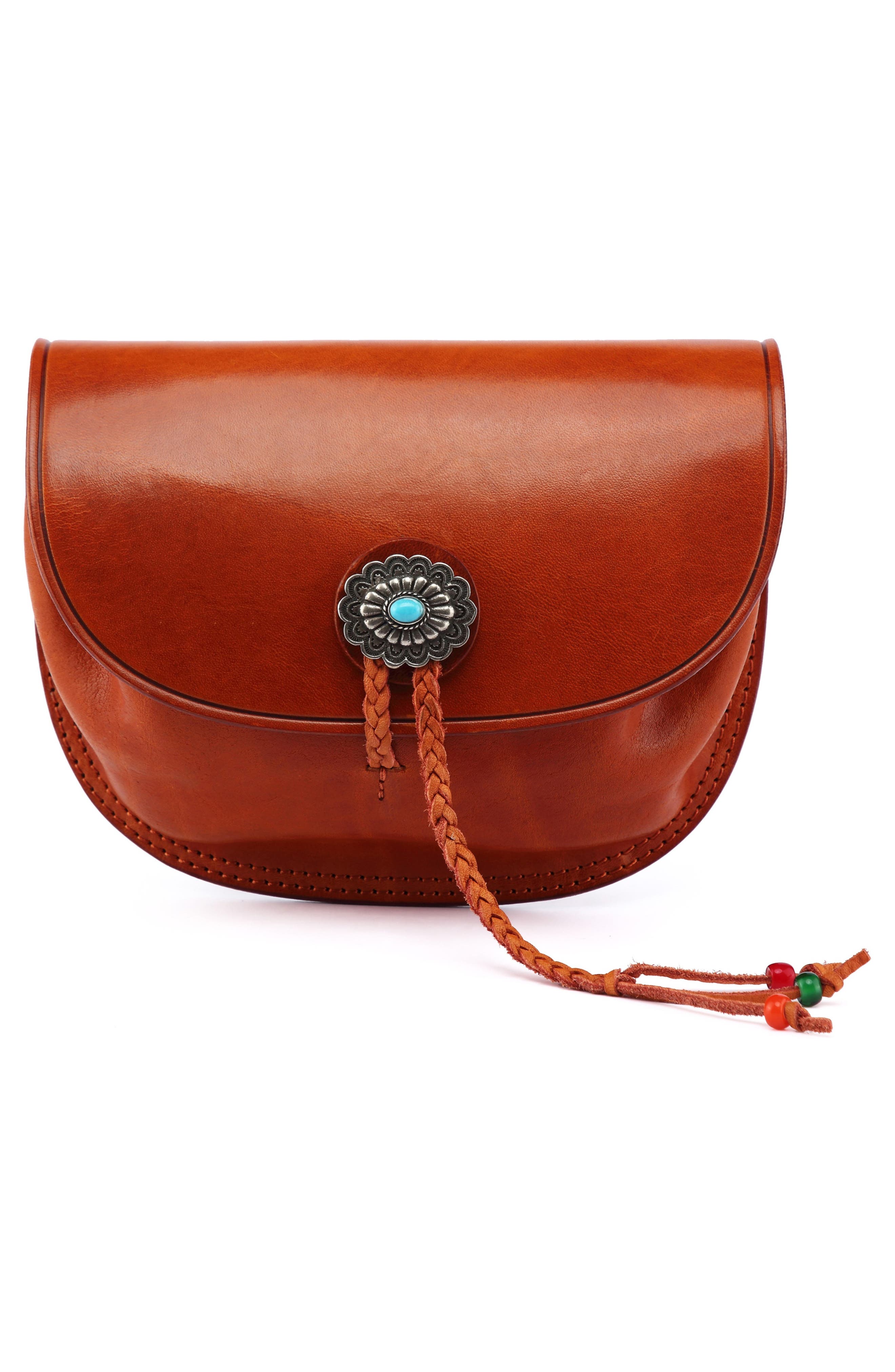Leather Chain Crossbody Bag, Alternate, color, COGNAC