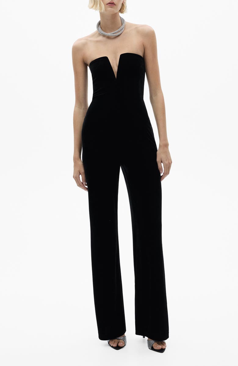 MANGO Strapless Velvet Jumpsuit, Main, color, 