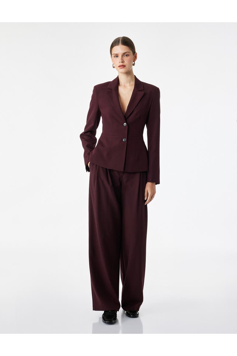 Long Sleeve Shaped Waist Notch Lapel Blazer, Main, color, BORDEUX