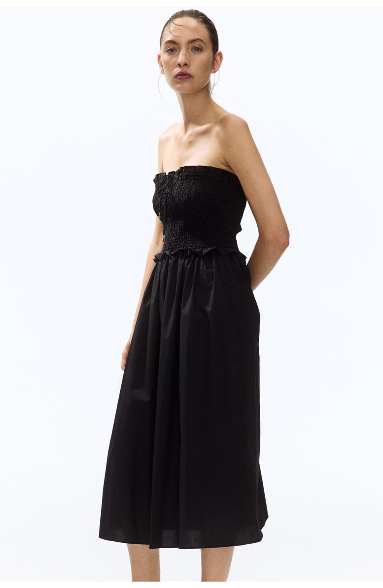 H&M Smocked-bodice Bandeau Dress, Main, color, Black