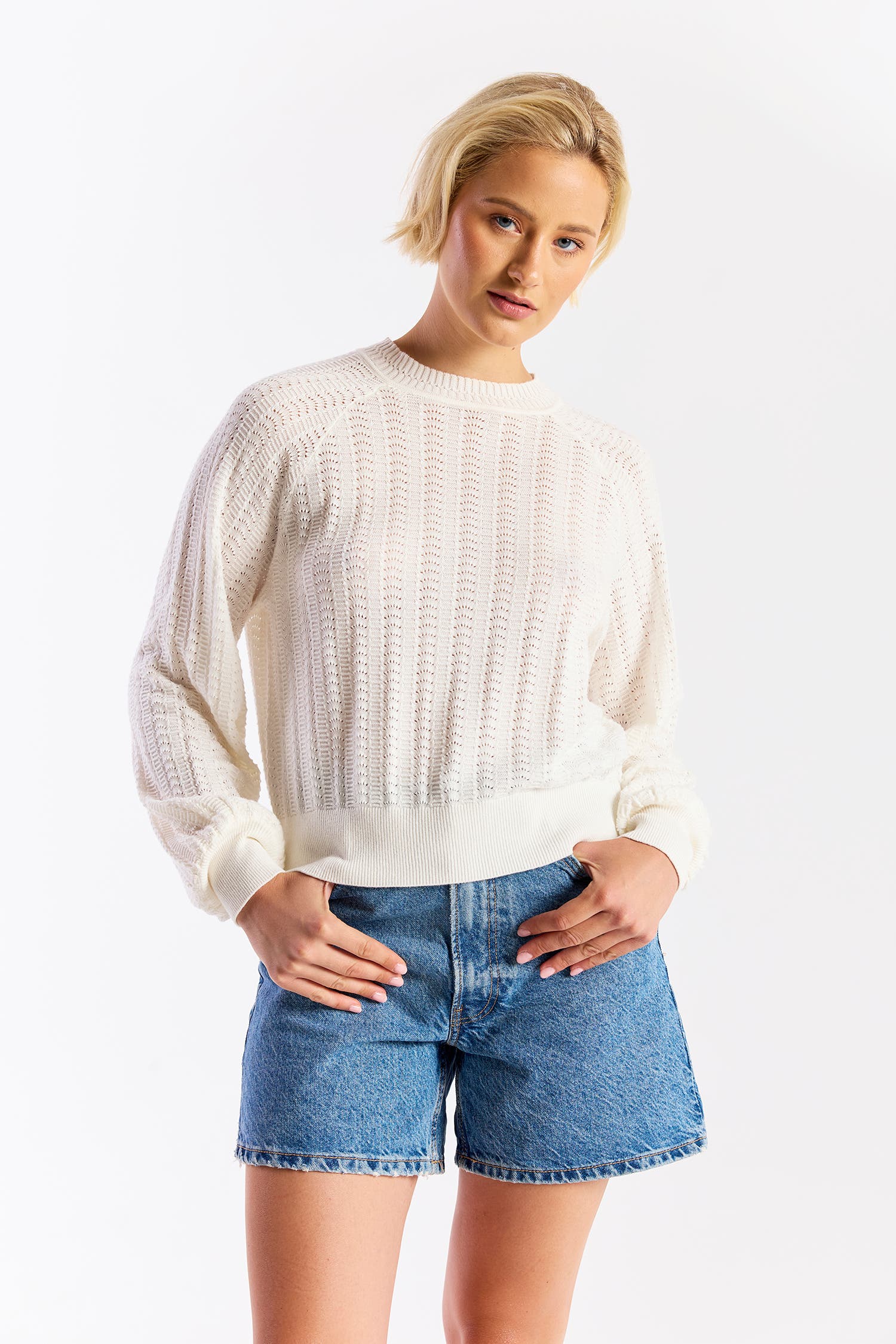 Stitch Raglan Crew Neck Sweater