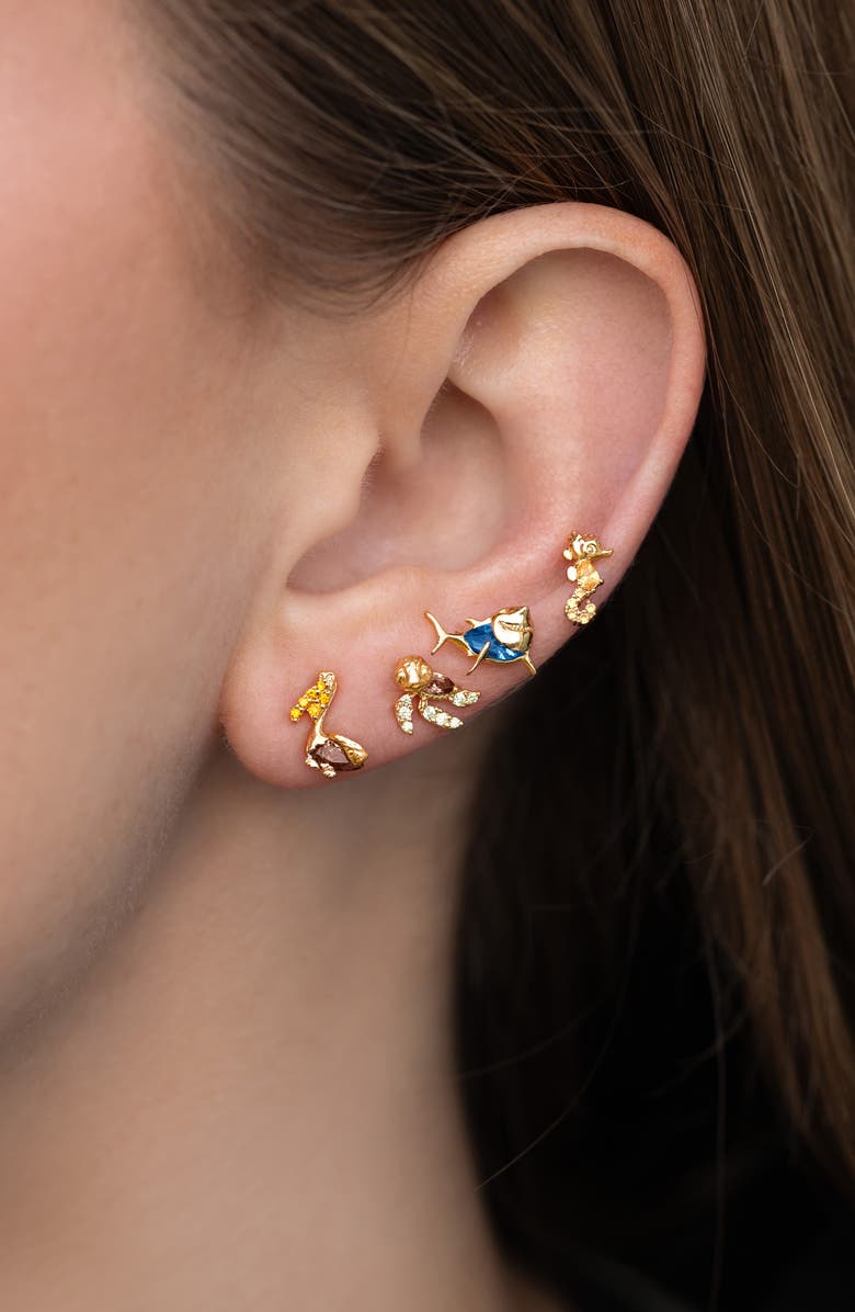 Girls Crew x Disney<sup
®</sup
 Pixar Finding Nemo Sea Crew Stud Earring Set, Alternate, color, Gold