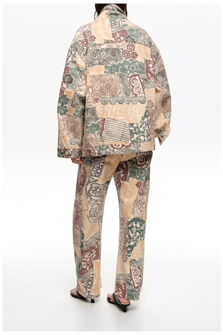 Oversize Print Denim Jacket, Alternate, color, LACE PRINT IVORY