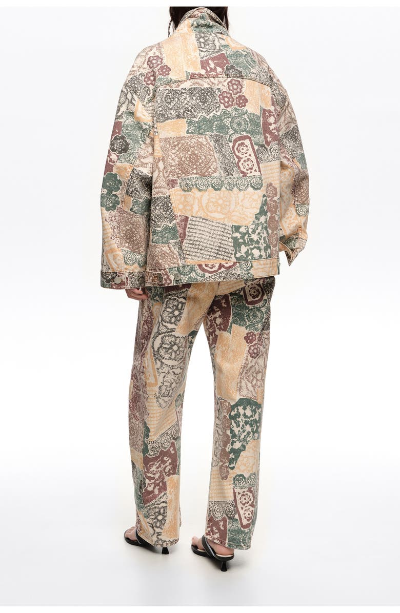 Bimba y Lola Oversize Print Denim Jacket, Alternate, color, Lace Print Ivory