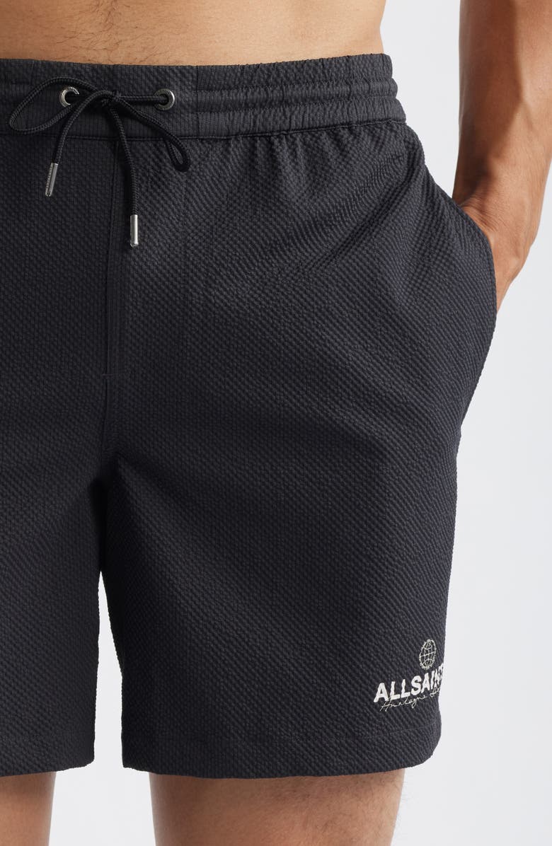 AllSaints Emblem Swim Trunks, Alternate, color, Washed Black