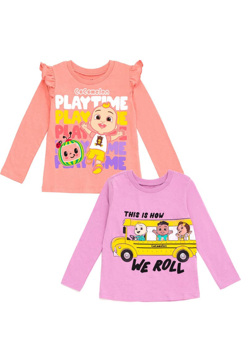 Girls' 2-Pack Long Sleeve T-Shirts, Main, color, Pink Lavender JJ