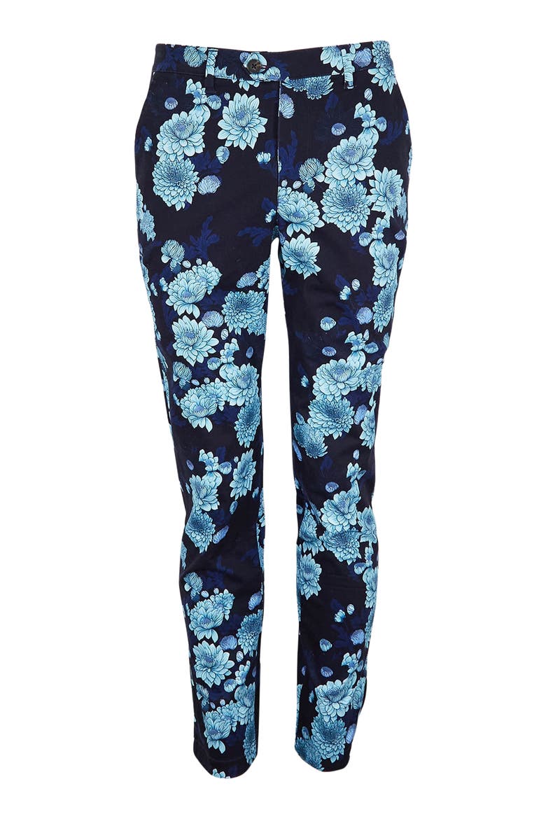 Jack Flat Front Stretch Sateen Pant, Main, color, Serious Floral Navy