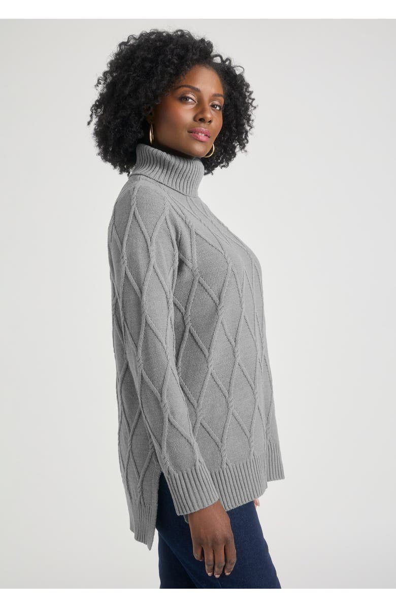 Jessica London Cable Turtleneck Sweater, Alternate, color, Medium Heather Grey
