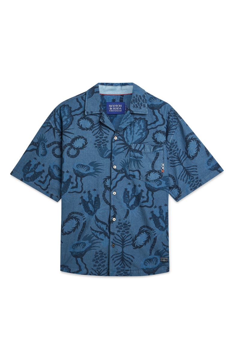 Scotch & Soda Floral Cotton Chambray Camp Shirt, Alternate, color, Desert Floral Indigo