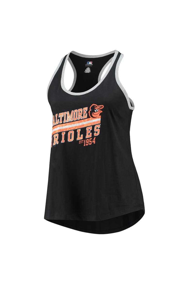 Women's Black Baltimore Orioles Plus Size Racerback Ringer Tank Top, Alternate, color, Black