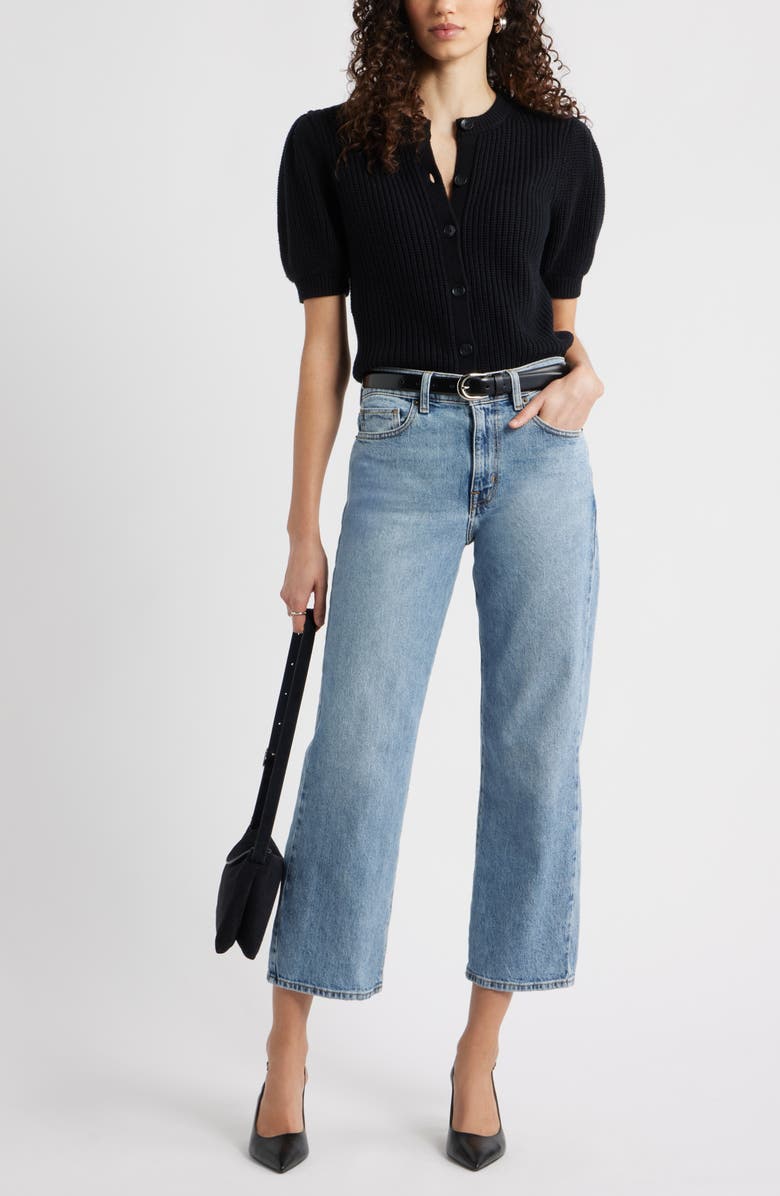 Nordstrom Elbow Sleeve Cardigan, Alternate, color, Black