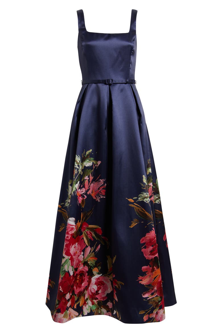 Belted Mikado Ballgown, Alternate, color, NAVY