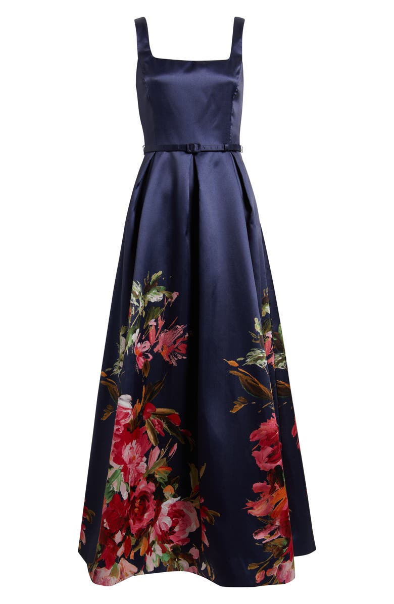 Julia Jordan Belted Mikado Ballgown, Alternate, color, Navy