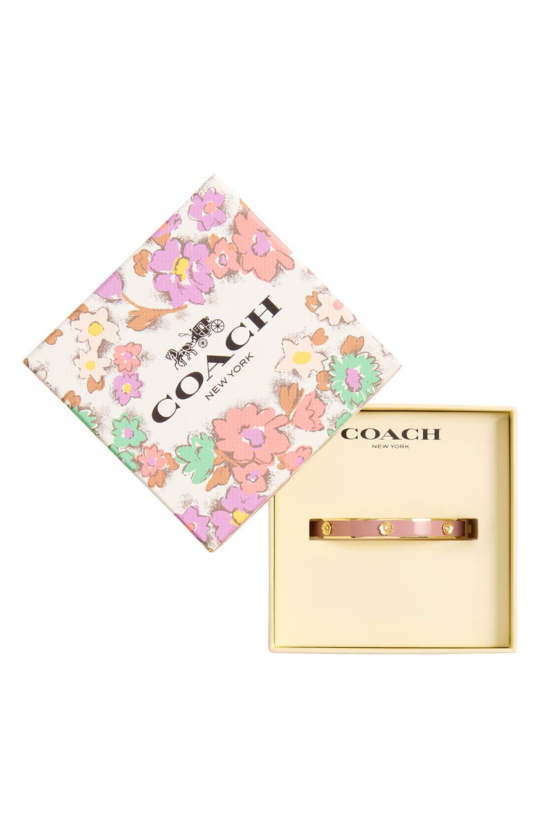 COACH Tea Rose Enamel Hinged Bangle Bracelet, Alternate, color, Pink/ Gold